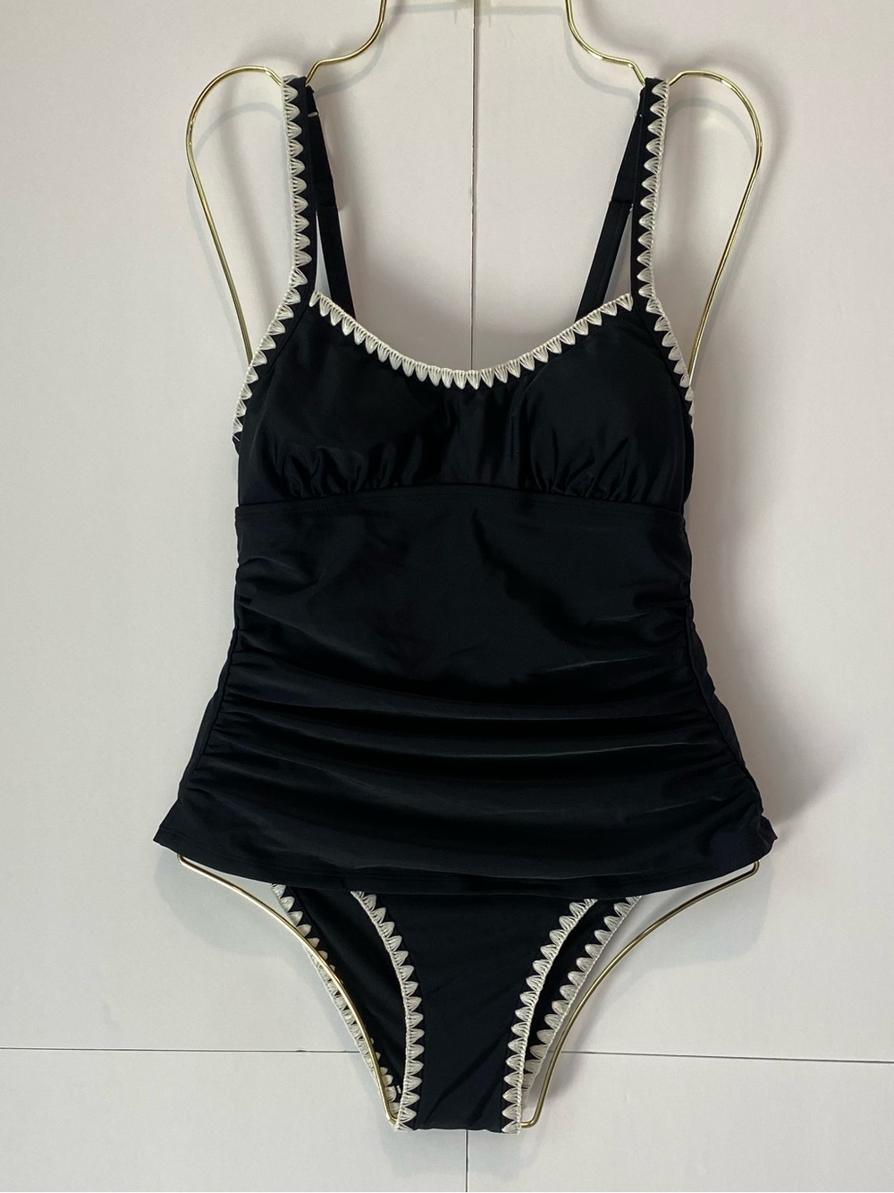 NWT Cupshe Black Scalloped Trim Tummy Control Two Piece Tankini Swimsuit XS